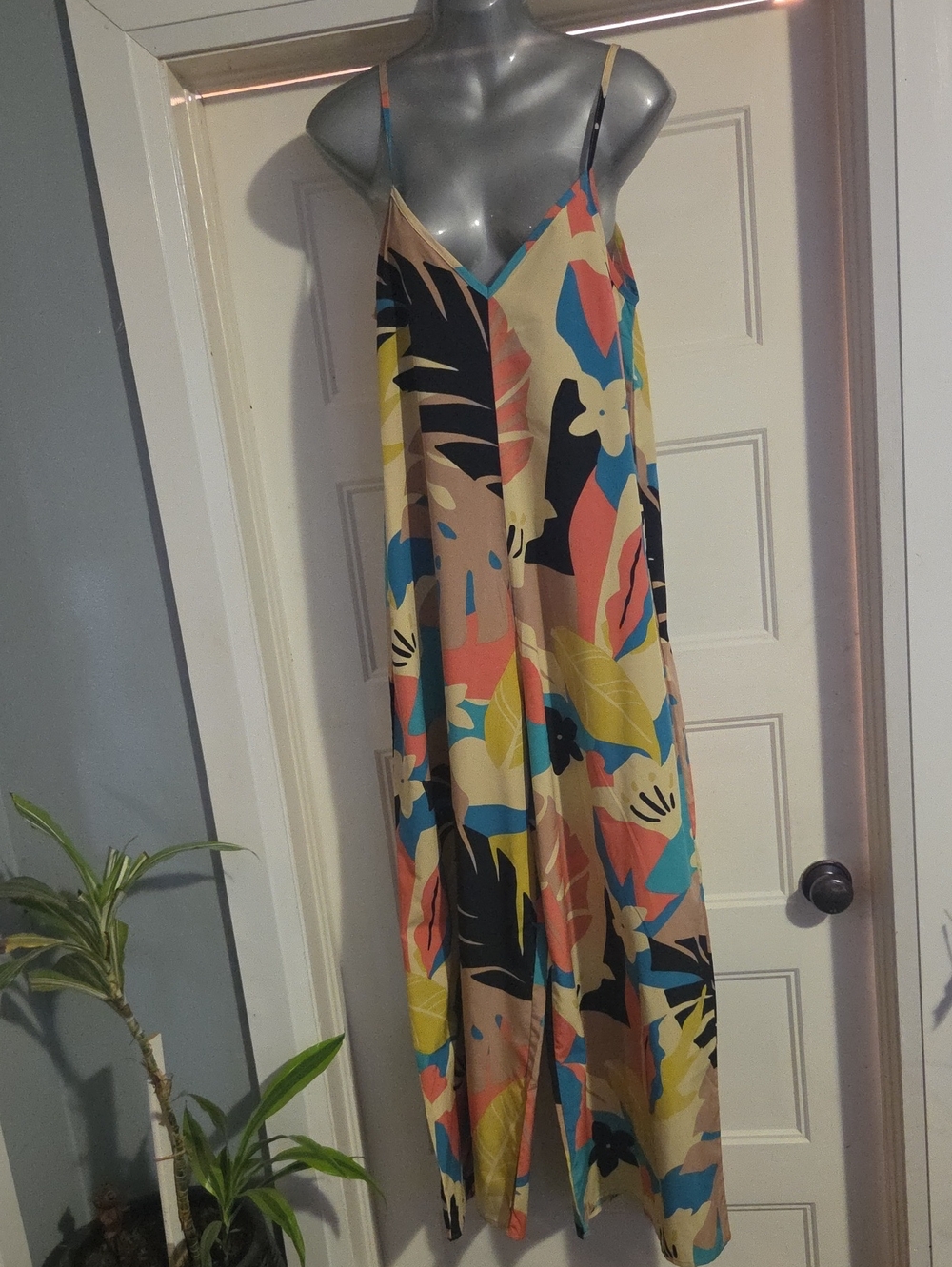 (#48) Tropical Print Maxi Slip Romper - Multicolor